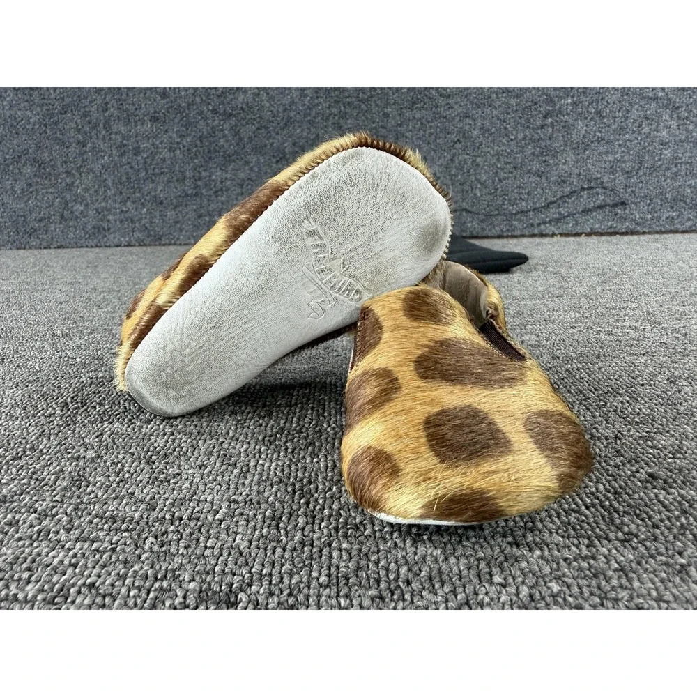 Freebird Crib Shoes Girls 3 Brown Baby Kicks Animal Hair Leather Lined Slippers